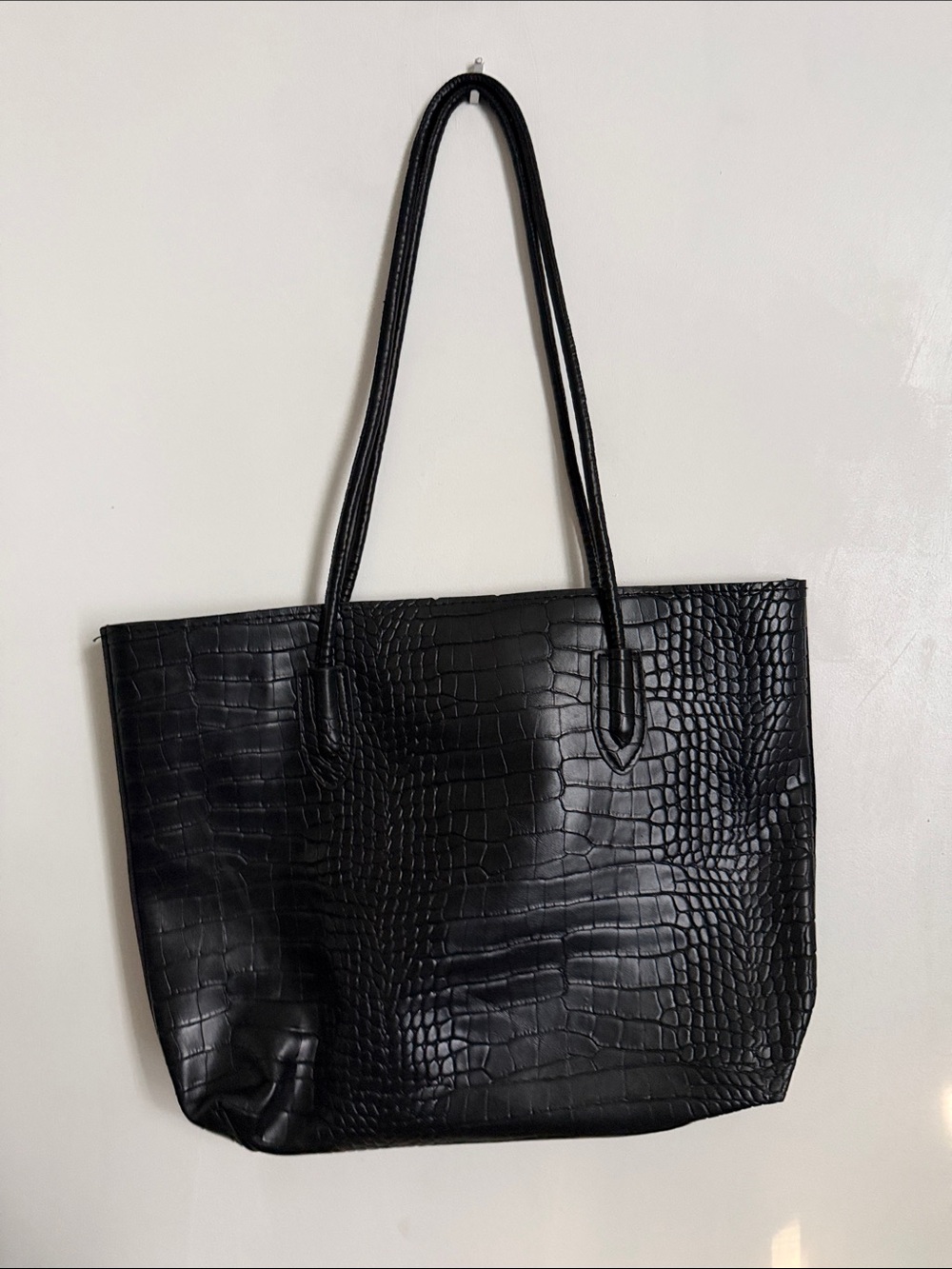 Croc-Embossed Black Tote Bag - Women's Shoulder Tote